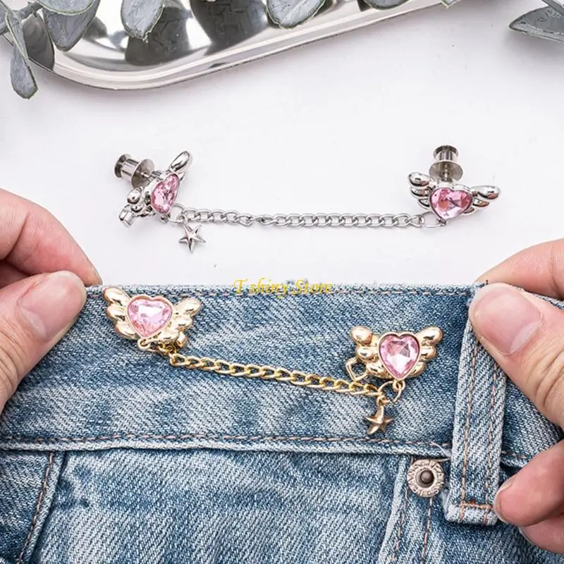 

N58F 3PCS Crystal Heart Waist Adjusting Pin Waist Tighteners For Loose Trousers Fixer