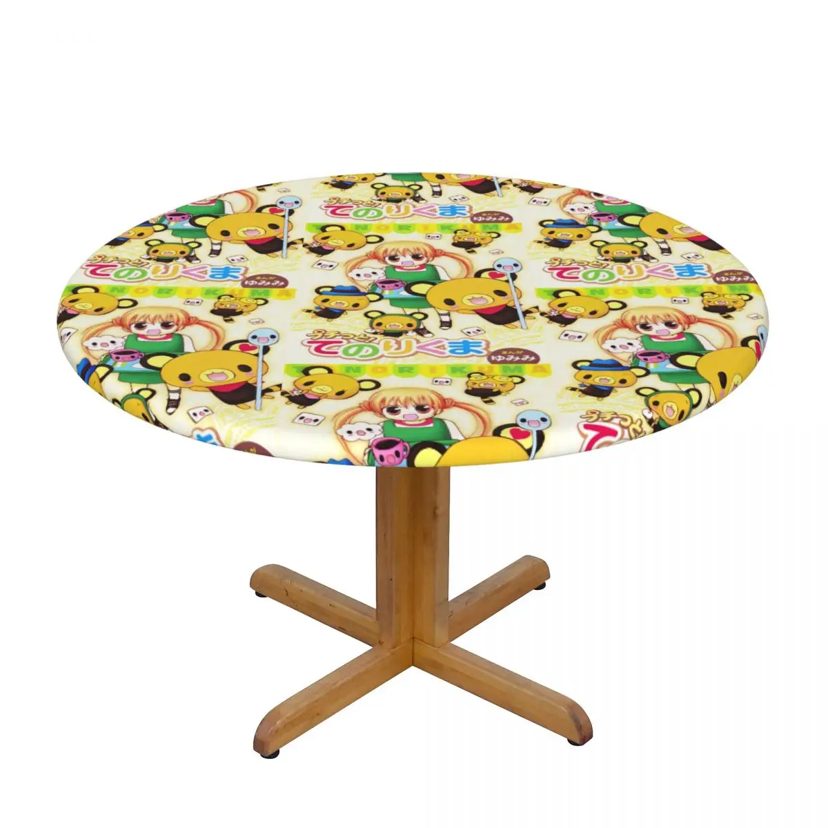 Round Waterproof Oil-Proof Disney Cartoon Tenorikuma Sanrio Bear Tablecloth Backing Elastic Edge Table Covers  Fit Table Cloth