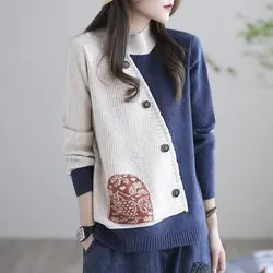 2023 New Autumn and Winter Fashion Retro Half High Neck Thread Knitted Long Sleeve Temperament Commuter Splice Women's Sweater