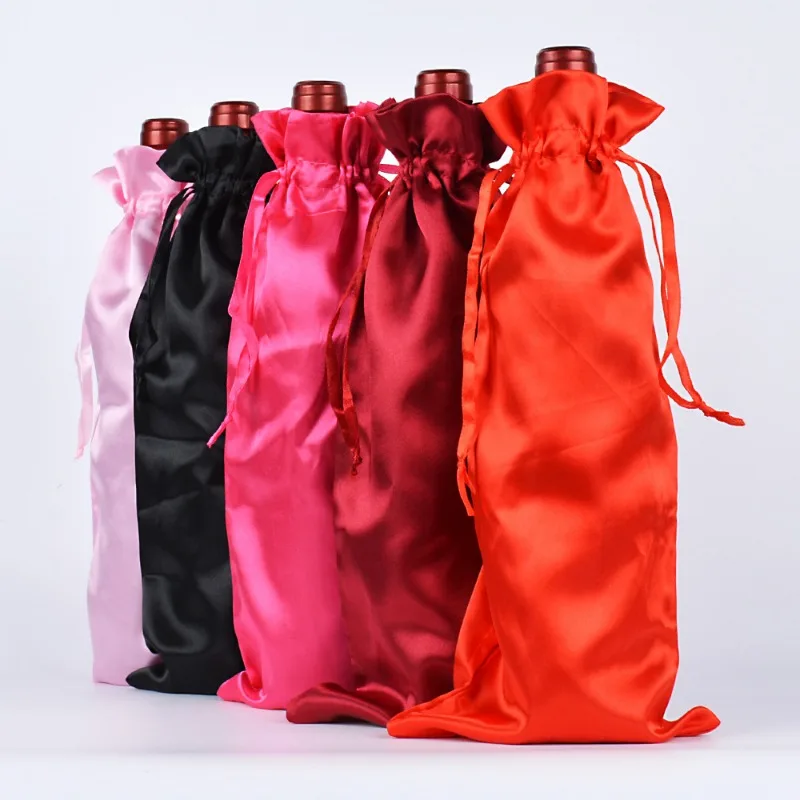 10 Stück/Charge 15 x 35 cm Satintasche mit Kordelzug, Rotweinbeutel, Champagner-Verpackung, Hochzeit, Party, Weihnachtsdekoration, Aufbewahrungstasche – Detail 3