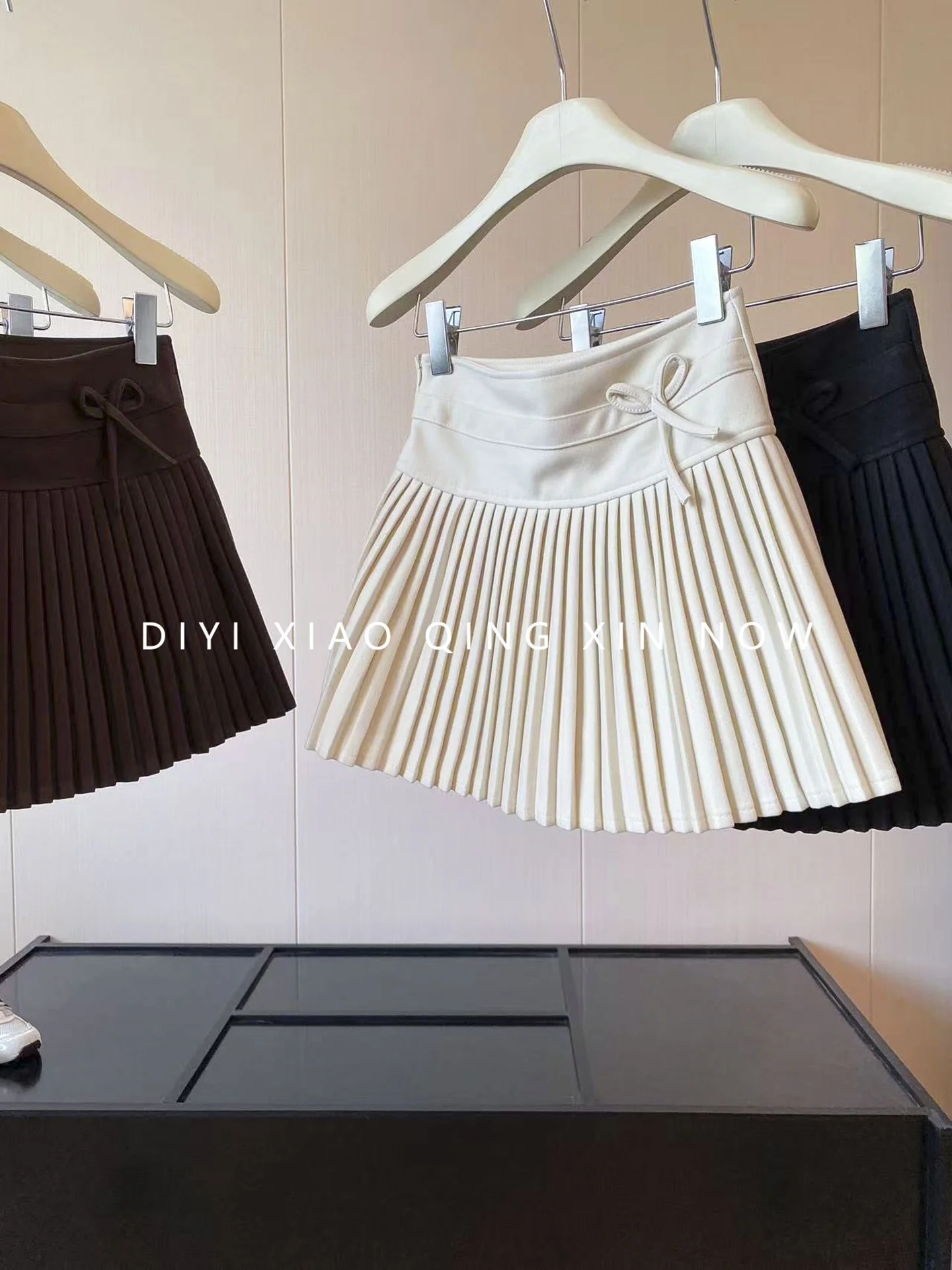 Korean Style High Waist A-Line  Skirt with Bow Knot Woolen Plaid Bicolor Young Looking Skirts for Women Spring Autumn
