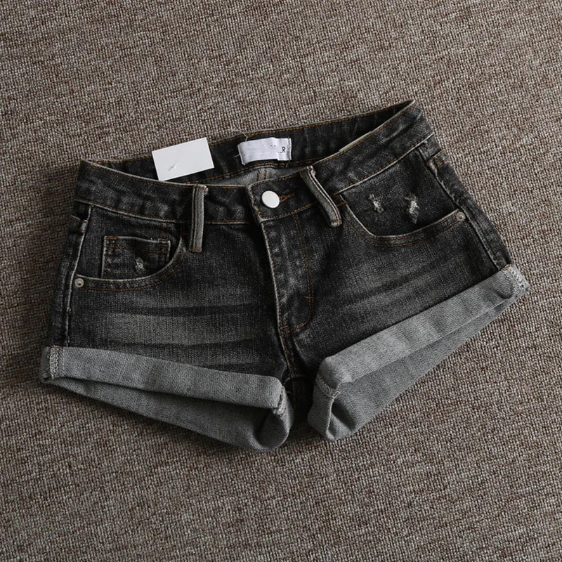 American Retro Spicy Girl Ripped Hot Pants Summer Casual Fashion Sexy Women's Slim Rolled Edge Low Waist Washed Denim Shorts view 2