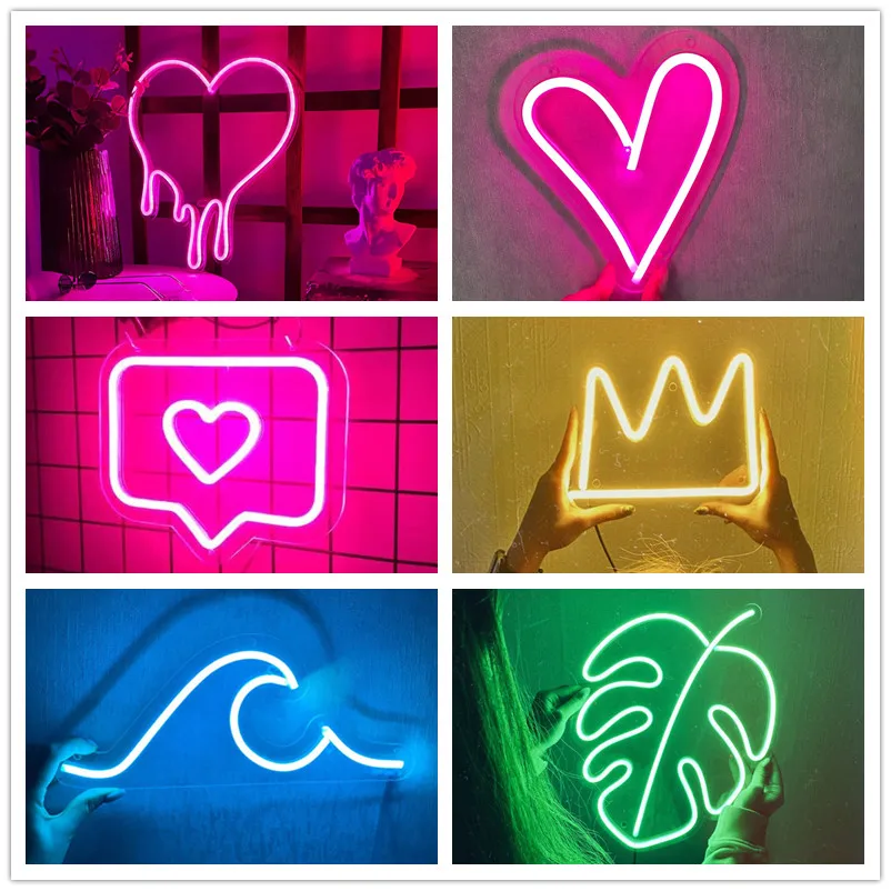 Letrero de neón Led con forma de corazón rosa, decoración para habitación, salón, Bar, decoración de pared estética, letrero para pequeñas empresas, regalo para dormitorio, luz de neón USB