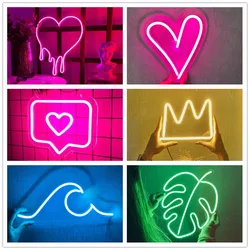 Letrero de neón Led de corazón rosa, decoración de pared estética de salón, Bar, letrero de negocios pequeño, luz de neón USB, regalo de dormitorio