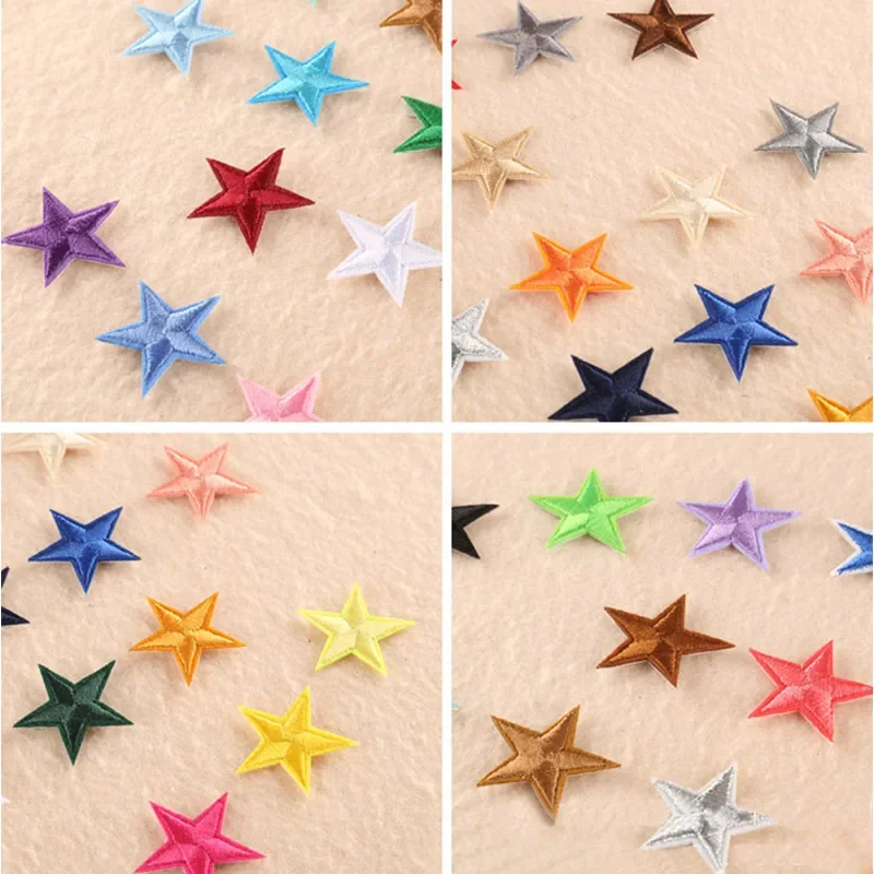 5Pcs Small Mini Stars Embroidery Iron on Patches for Clothing Diy Clothes Pentagram Appliques Black White Gold Sticker Stripes