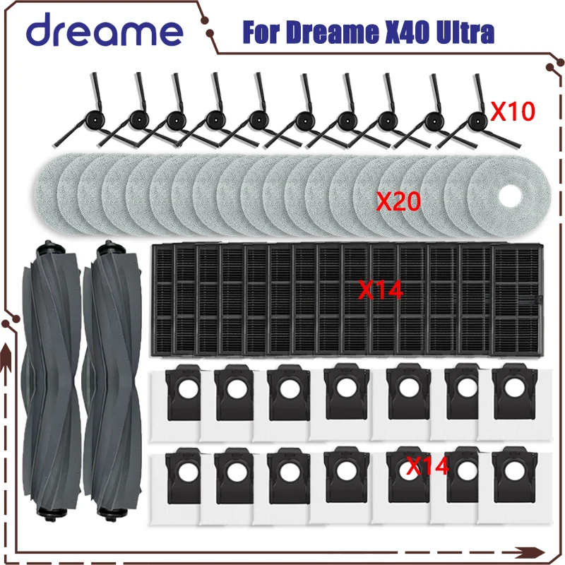 Fit For Dreame X40 Ultra / X40 Ultra Complete / X40 Pro / S30 Pro Ultra Vacuum Parts Main Roller Side Brush Hepa Filter Dust Bag