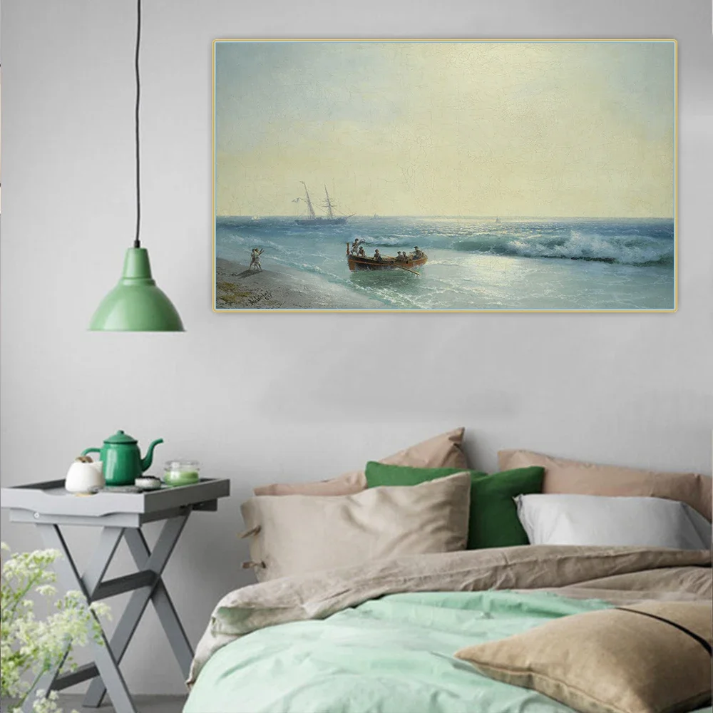 Citon Ivan Aivazovsky《Sailors Coming Ashore》Art Canvas Oil Painting Artwork Decorative Print Picture Wall Decor Home Decoration