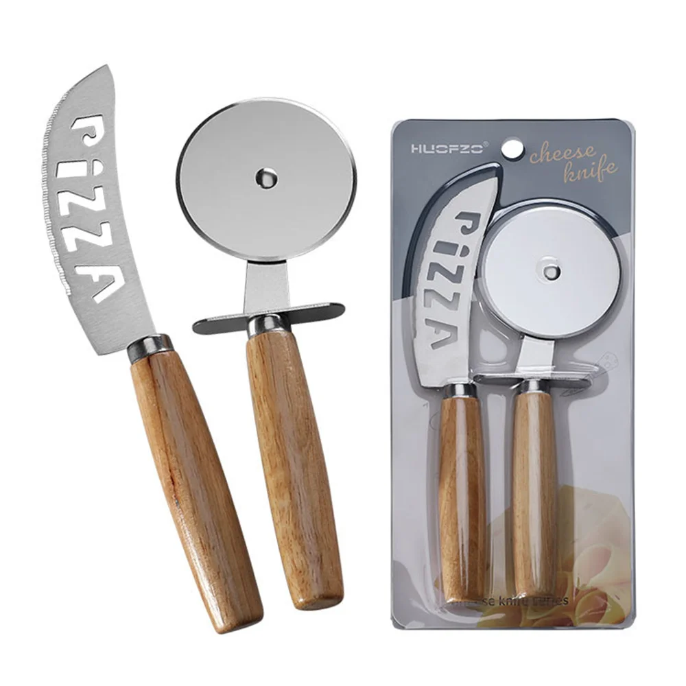 Safe Stainless Steel Pizza Single Roller Knife with Oak Handle,Circular Pancake Cutting Tool, Pizza Wheel Knife Set, Baking Tool