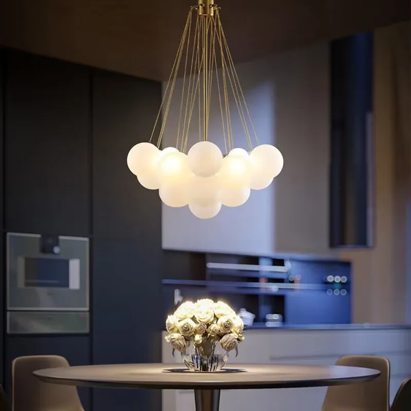 Nordic Led Glass Chandelier Lighting 19/37 Balls Black Gold Chandeliers Glass LED Pendant Lamp for Dining Room Living Decoration