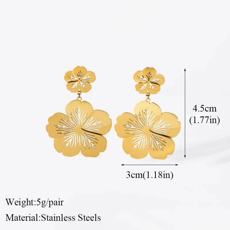 EILIECK 316L Stainless Steel Gold Color Flower Drop Earrings For Women Fashion Ear Dangle Waterproof Jewelry Holiday Gift Bijoux image 2
