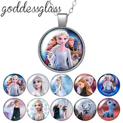 Frozen Elsa Anna Princesses Olaf Round Photo Glass cabochon silver plated/Crystal pendant necklace jewelry Gift