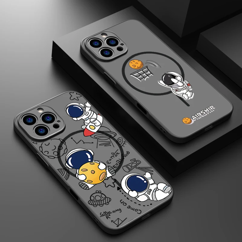 

Magsafe Airship Astronauts Phone Case For iPhone 16e 16 15 Pro Max 14 13 Pro Shockproof Soft Edge PC Magnet Thin Iron Ring Cover