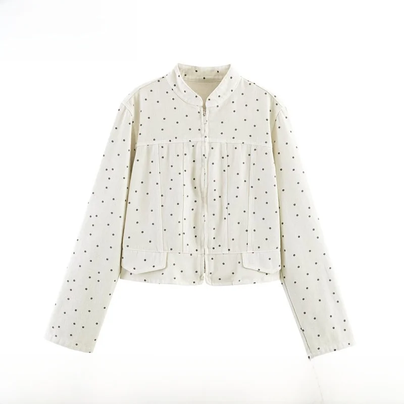 

Spring Summer New Arrival Women's Fashion Polka Dot Waist-Cinching Jacket ZR Style Versatile Outerwear Standard Fit Long Sleeve