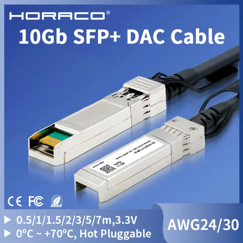 Cabo HORACO 10G SFP + DAC Twinax, passivo de cobre de fixação direta, AWG 24/30 compatível com Cisco, MikroTik, Netgear, interruptor Zyxel