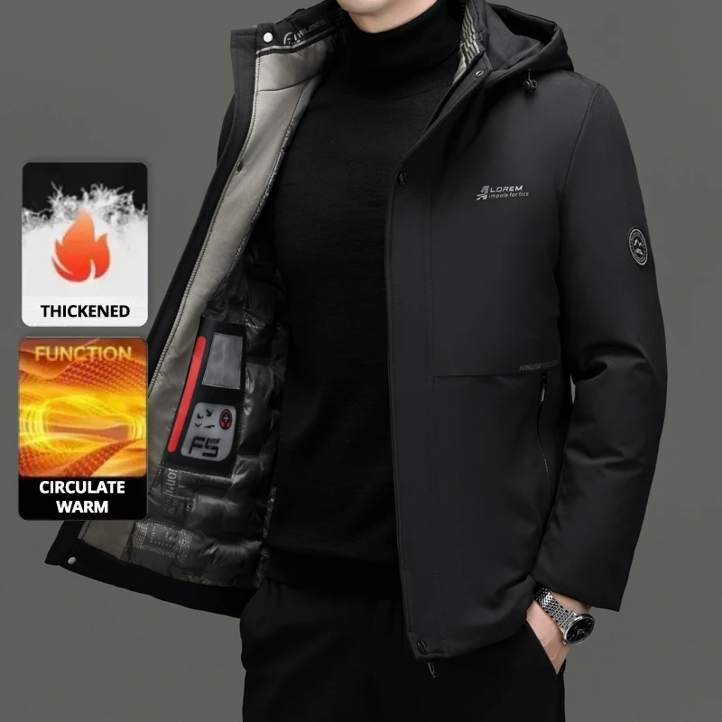 最高級厚手ファッションカジュアル暖かいアウターウェアデザイナーフード付き冬用パーカーコートメンズ最新ジャケットウィンドブレーカーメンズ服