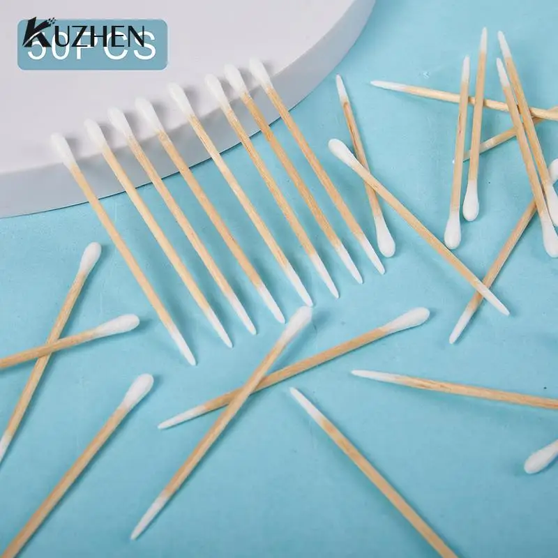 50Pcs Double Head Cotton Swab Women Makeup Cotton Buds Tip For Medical Wood Sticks Nose Ears Cleaning Health Care Tools