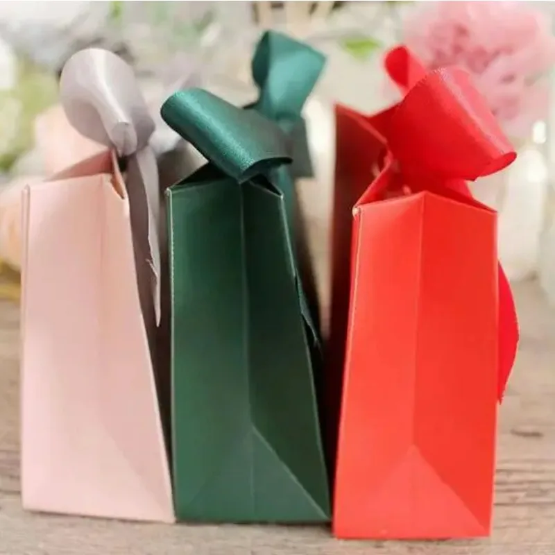 10pcs/lot Small Dark Green Wedding Candy Box With Ribbon Wedding Ceremony Party Decoration Favor Pink Red Gifts Box view 5