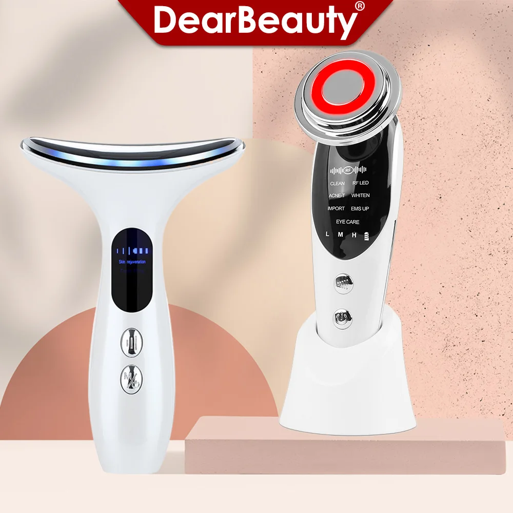 7in1 Face Lift Device EMS RF Microcurrent Skin Rejuvenation Facial Massager + 3Color Neck Face Beauty Device Removal Double Chin