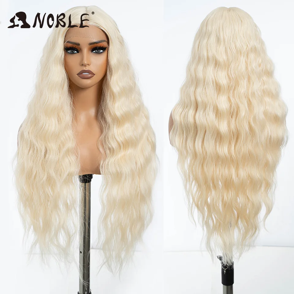 Edle synthetische Lace-Front-Perücke, 30 Zoll lang, gewellt, Ombre-Blond, Cosplay-Perücken, synthetische Perücken für Damen, Lace-Front-Perücken – Detail 9