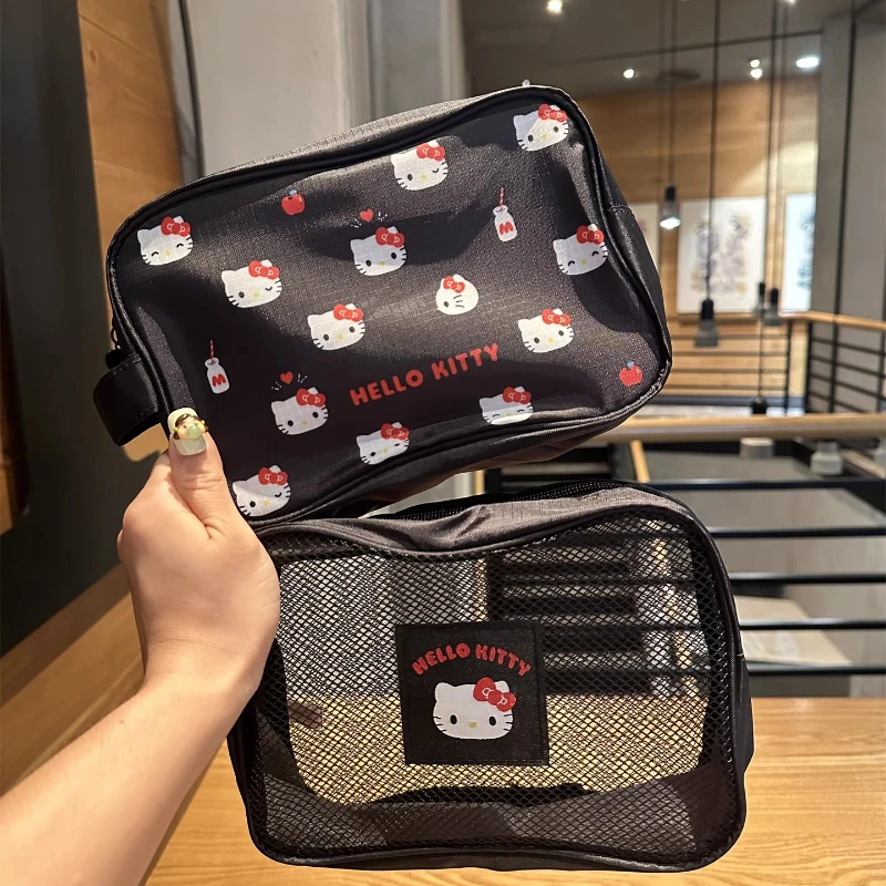 Sanrio bolsa cosmética fofa gato pvc kuromi olá kitty minha melodia batom fones de ouvido bolsa de higiene portátil bolsa de armazenamento feminina