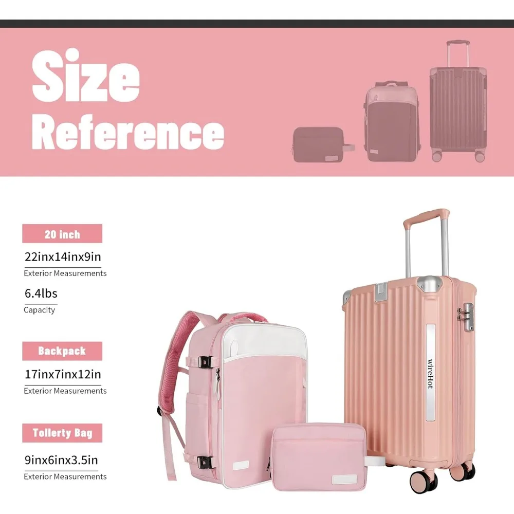 Estilo vintage 20 pulgadas ABS + PC conjunto de equipaje de mano rígido con mochila, aprobado por aerolínea, maleta retro para mujer para viaje