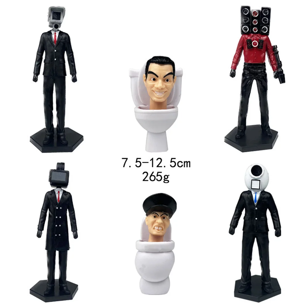 A 6PCS/Set Skibidi Toilet VS Titan TV Camera Speaker Man Creative Statue Funny Video Figure Model Toys Gift