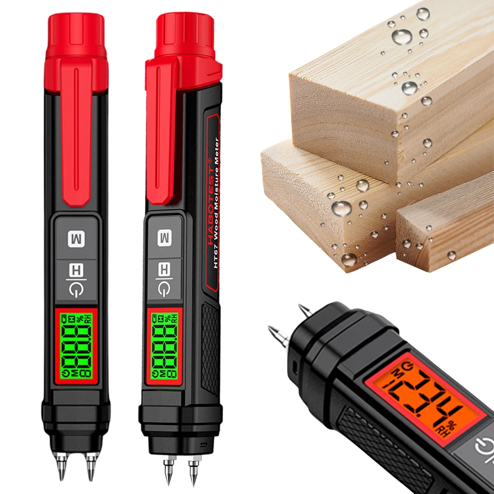 Digital Wood Moisture Meter Backlit LCD Display Lumber Damp Humidity Detector Dampness Meter for Firewood Moisture Cement Mortar