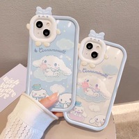 Cute Cinnamoroll bracket Lanyard Phone Case for IPhone 16 15 14 13 12 11 7 8 6 X XR XS plus Pro Max 3D Little Monster Lens Cover