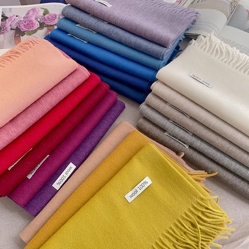 السيدات الصوف 100% الاسترالية وشاح من الصوف الخالص المرأة طويلة مهدب الدافئة شال كشمير شتاء رشاقته الدافئة محبوك وشاح للرقبة التفاف