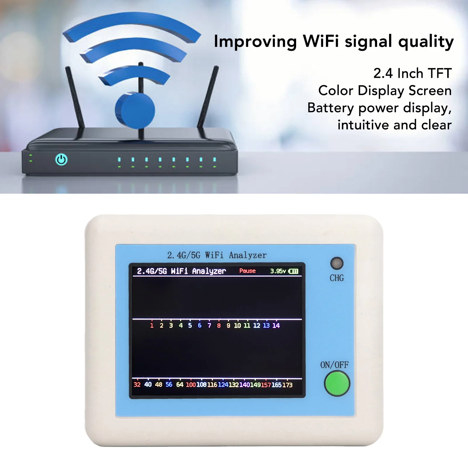 2.4G 5G WIFI Analyzer 2.4 Inch TFT Color Screen Light Indication Network Signal Scanner Analyzer 5G WIFI Analyzer