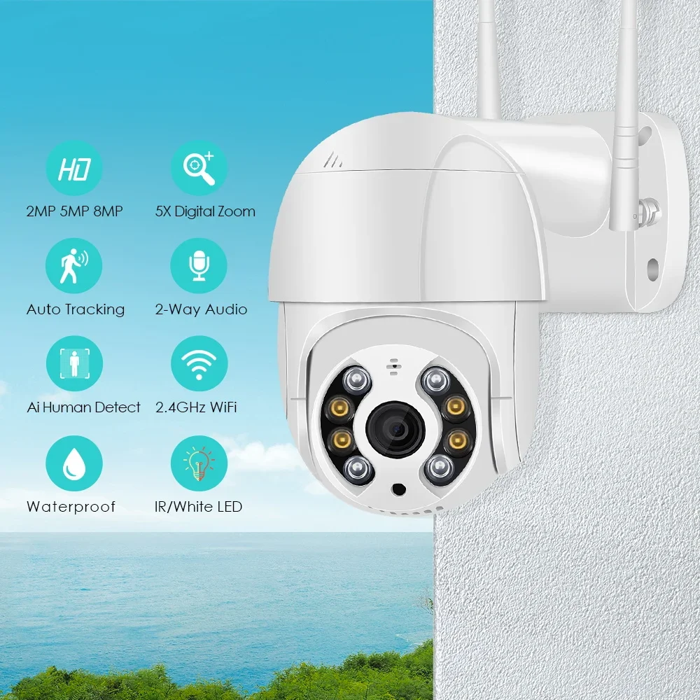 BESDER 4K 8MP 5MP Ultra HD PTZ IP Camera with AI Human Detection Waterproof WiFi Security Auto Tracking P2P Video Surveillance