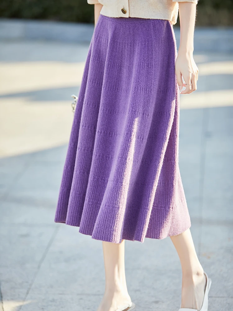 Choice New Women Long Pleated Skirt Spring Autumn Winter Grace Basic Skirt 100% Merino Wool Knitwear Office Lady Dress Feshion