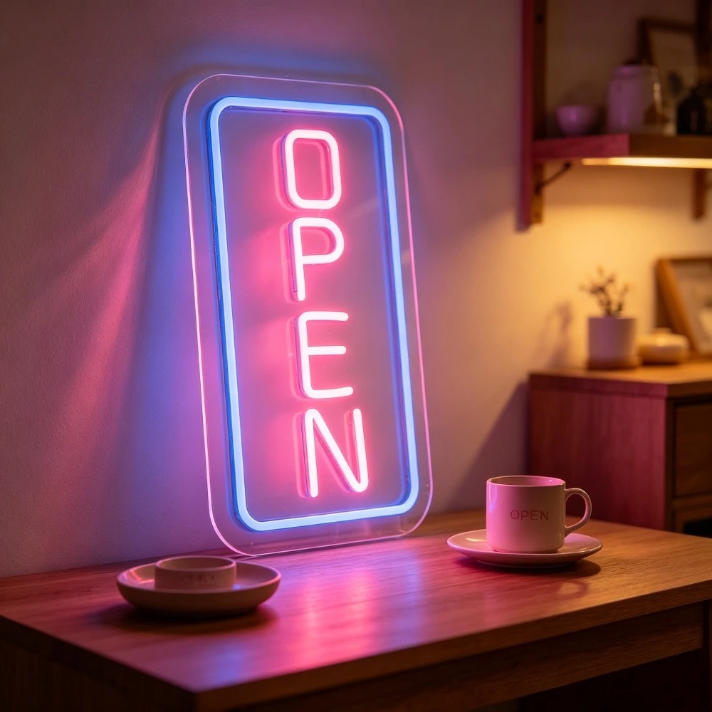 Open LED Neon Sign for Shop Windows Decor USB Dimmable Wall Light for Club Boutique Cafe Flower Shop Salon Bar Storefront Decor