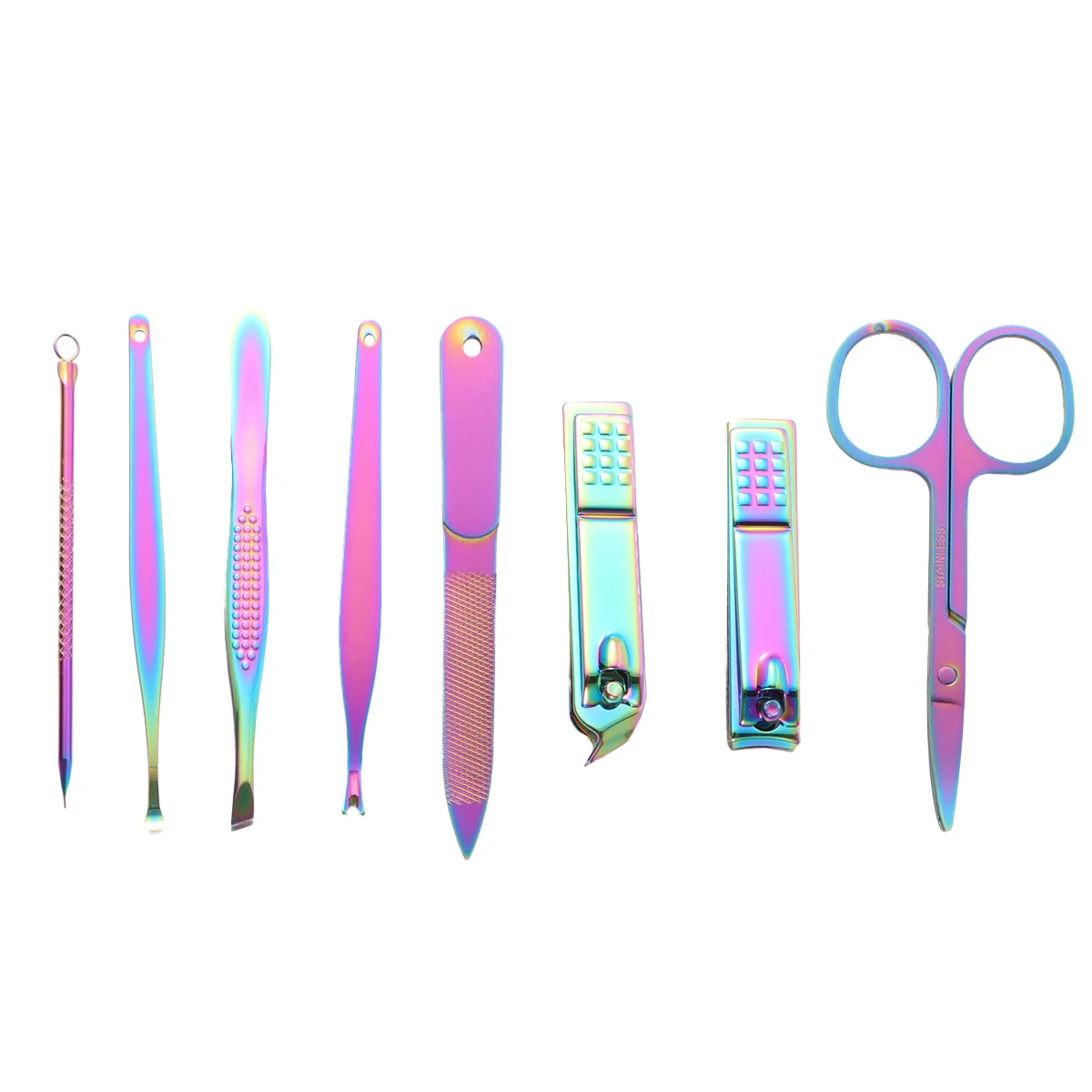 8pcs 스테인레스 스틸 클리퍼 세트 네일 트리밍을위한 매니큐어 도구 파일 커터 키트 성인을위한 내구성있는 네일 케어 도구