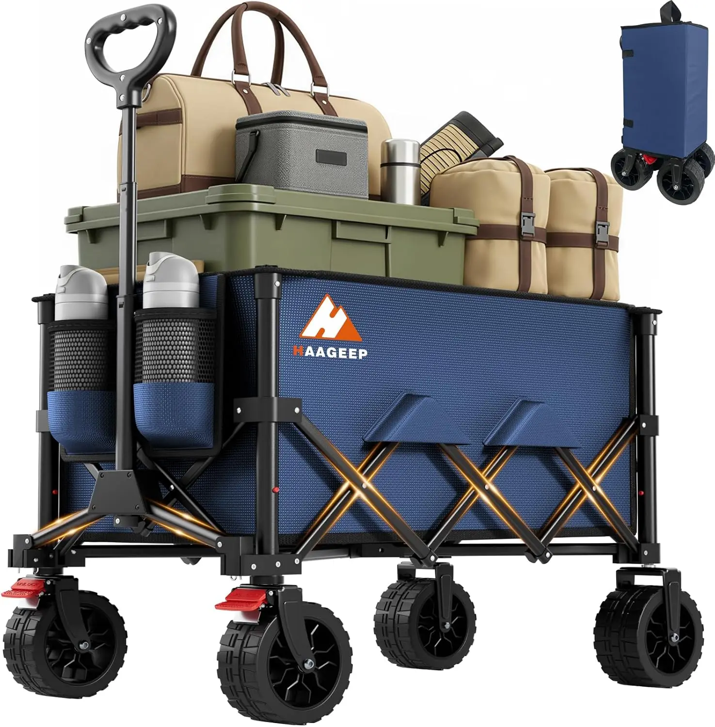 

Heavy Duty Folding Wagon Cart with Wheels for Grocery, Camping, Beach, and Shopping