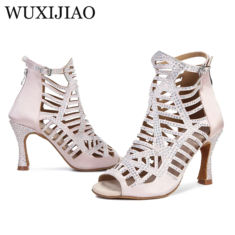 WUXIJIAO Latin Dance Shoes for Women Dance Shoes Cuban Ballroom Dance Shoes Women\'s Dance Shoes Rhinestones Dancing Sandals