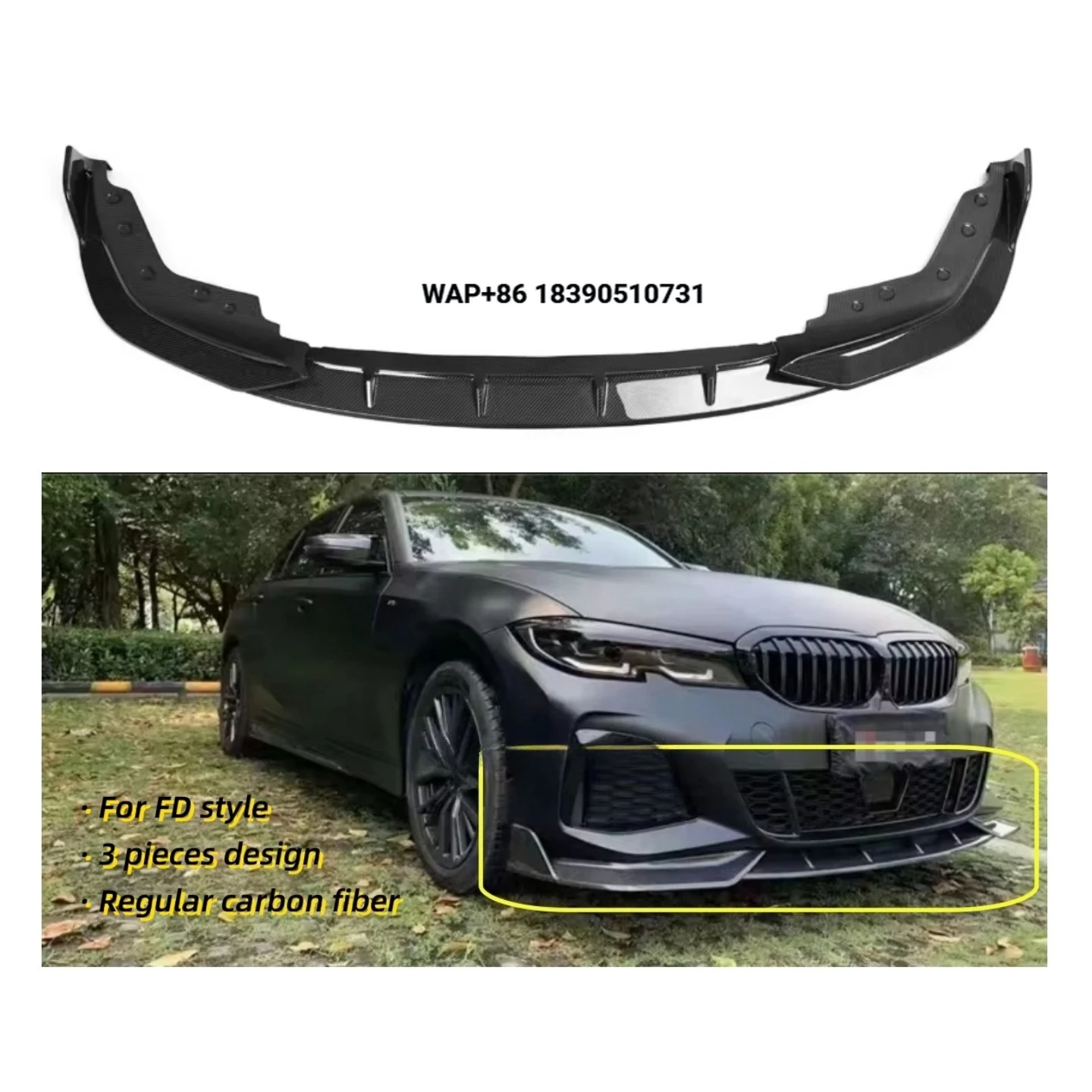 

MRD Front Bumper Lip for G20 G28 FD Style Sport 2019+ PRE LCI Real Carbon Fiber 3 PCS Design