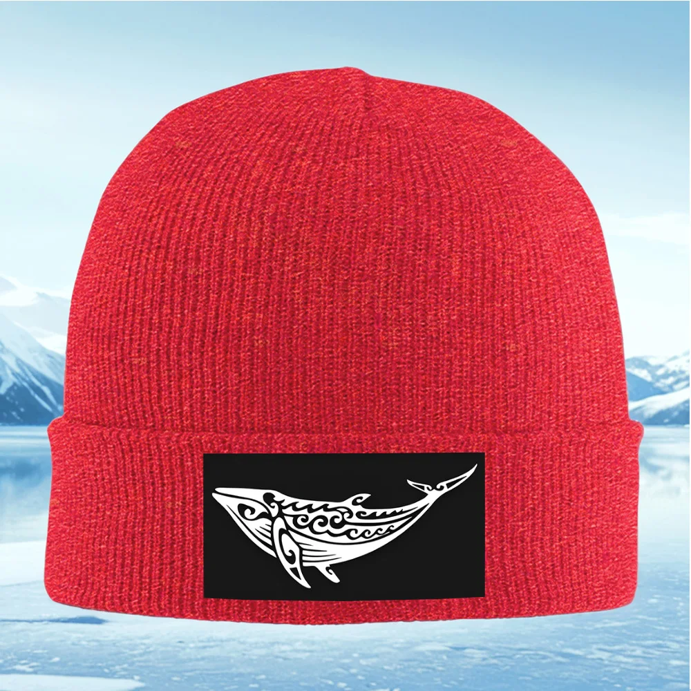 الحوت البولينيزية القبلية موجات منحنيات الرجال النساء للجنسين محبوك قبعة قبعة صوفية قبعة الشتاء الحرارية الدافئة عيد الميلاد في الهواء الطلق Cycl