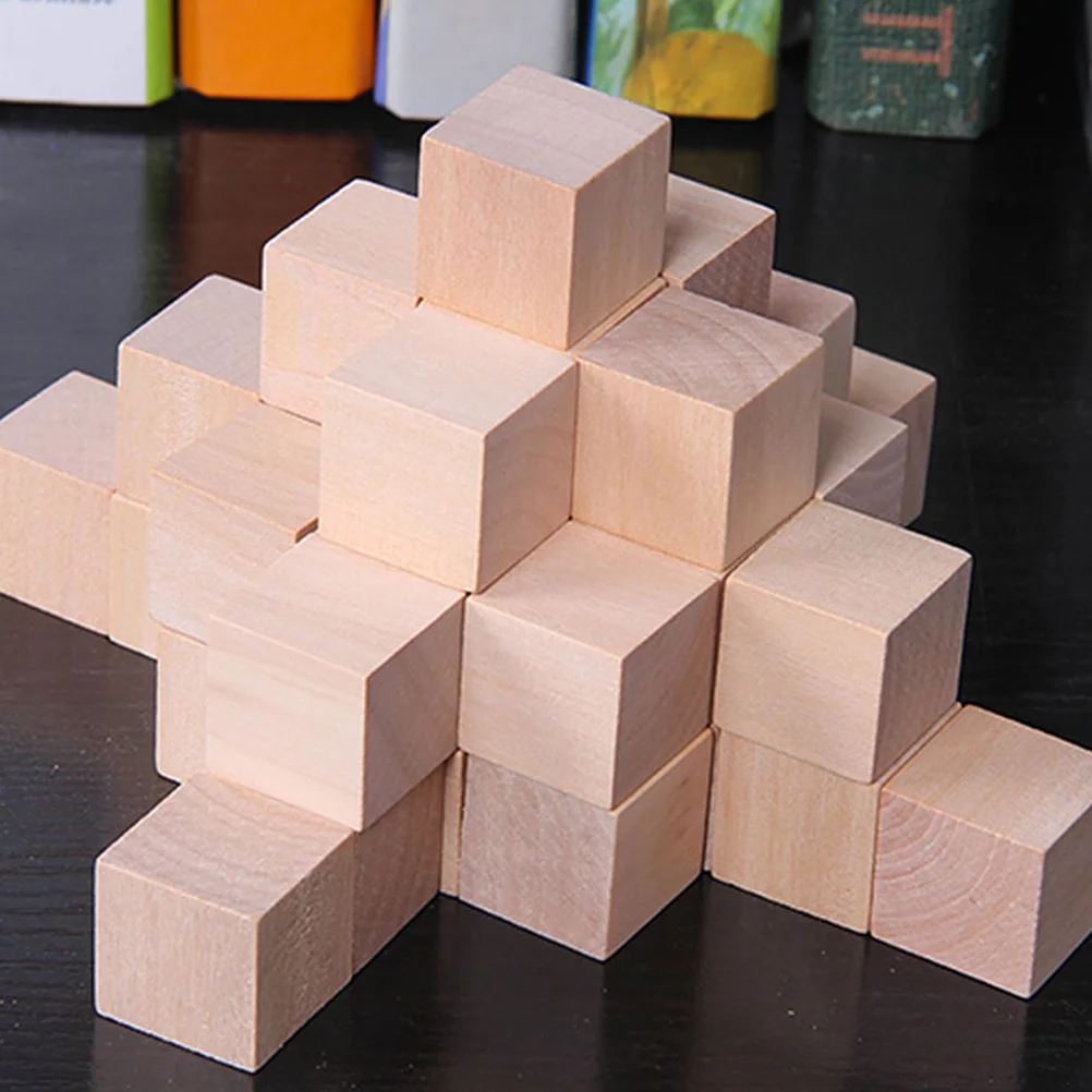 Square Wooden Block Kids Toy Building Cubes Pine Unfinished Blocks Child Children's Toys