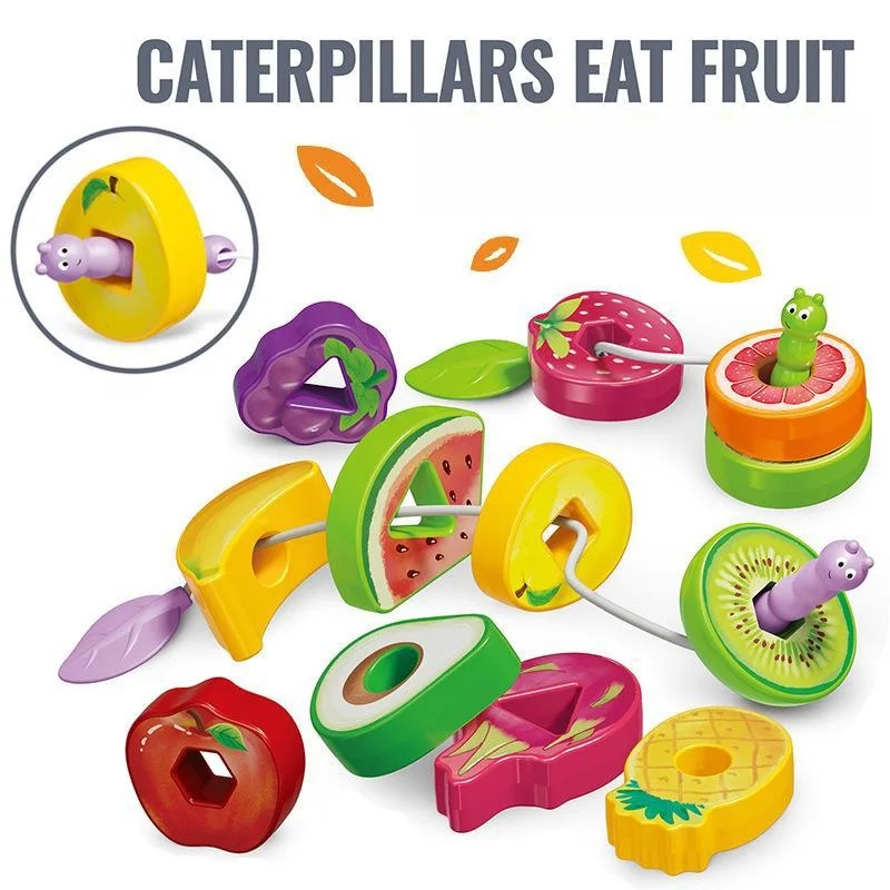 Fruit Threading Toy Caterpillar Lacing Beads Game Kleurvormherkenning Vroege educatieve training van fijne motoriek
