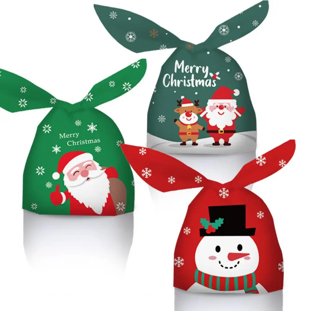 50Pcs Christmas Gift Bags Large Capacity Cartoon Rabbit Ear Candy Packaging Bags Rabbit Ear Candy Bags for Home Party Festival