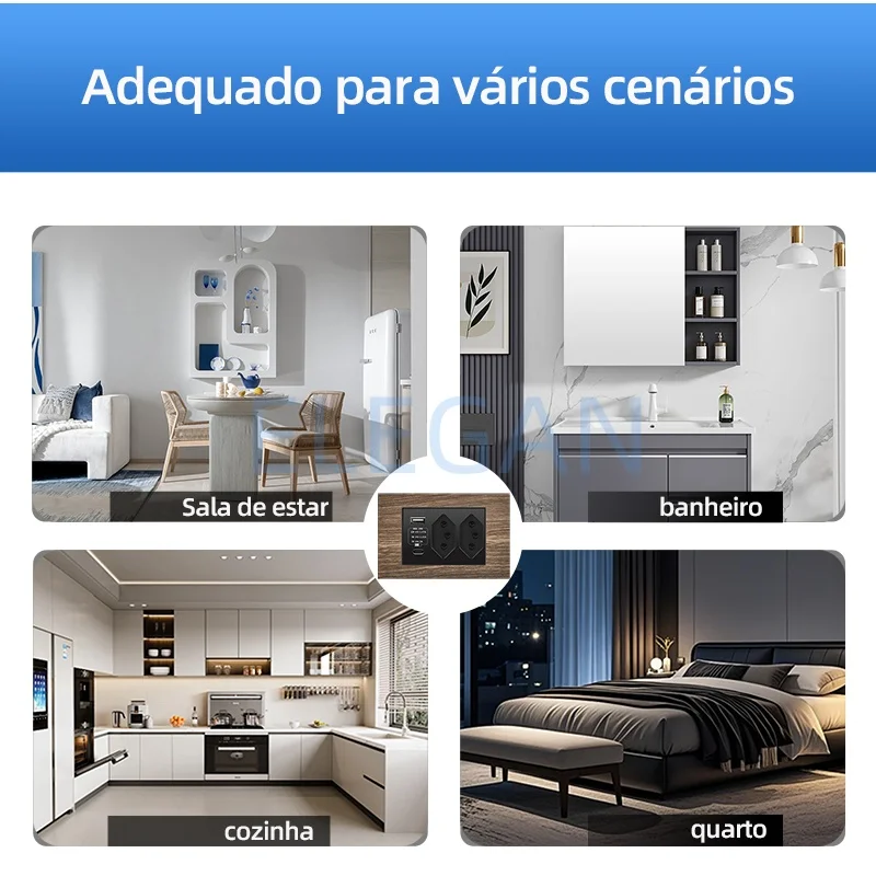 

ELEGAN Black Brazil Wood Grain Panel Standard Outlet Double USB Type C 20W Wall Power Socket Light Switch Office 118*72mm10A 20A