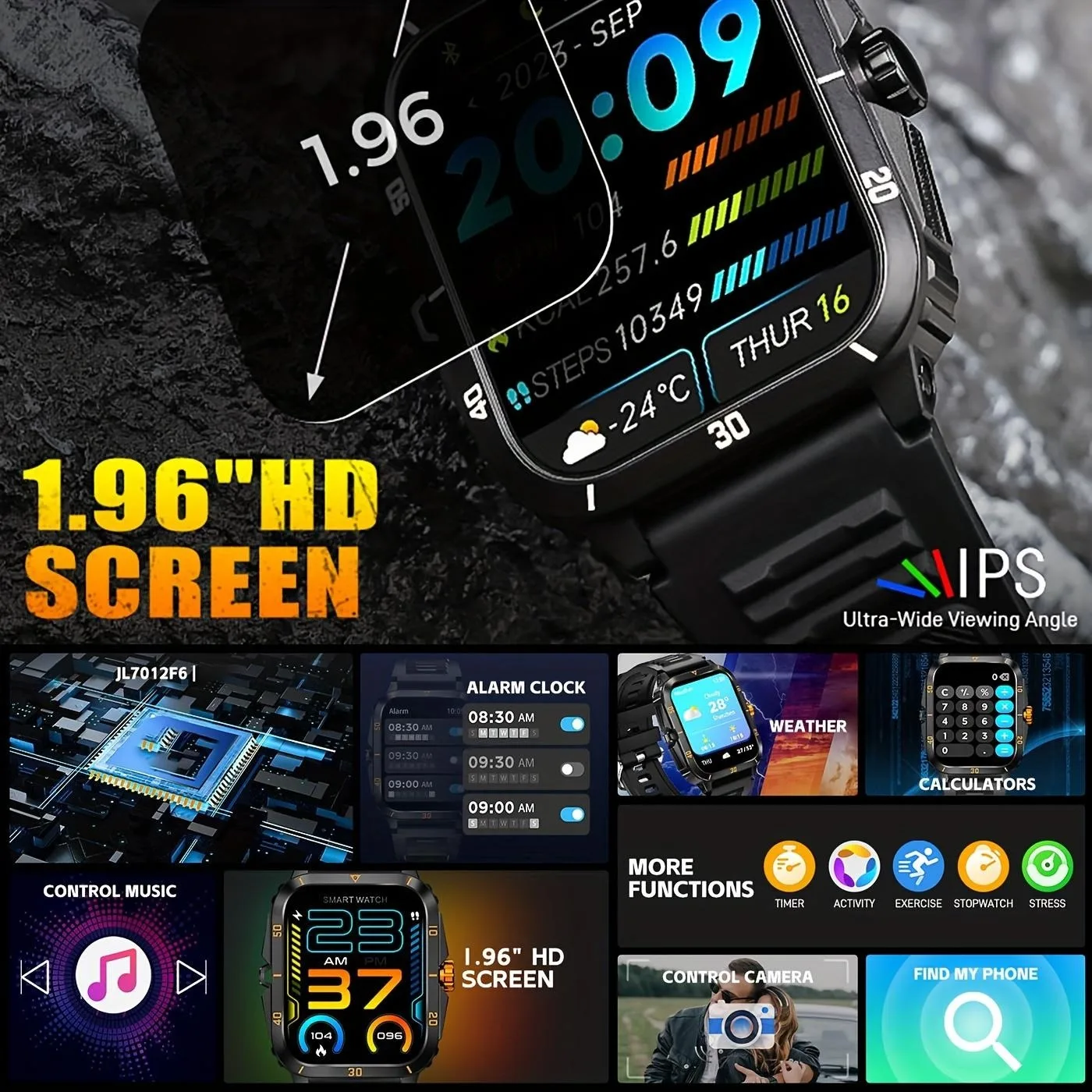 Smart Watch With Exercise Recording/Voice Assistant/Timer/ Stopwatch For Men Women, 1.96'' Smartwatch With Wireless Call