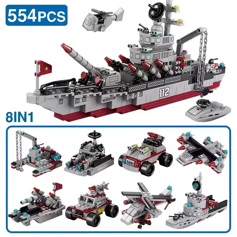 الجيش المحيط كروزر سفينة حربية اللبنات 554 قطعة سلاح الطائرات السفينة الطوب مدينة لعب للأطفال صبي وفتاة هدايا عيد ميلاد
