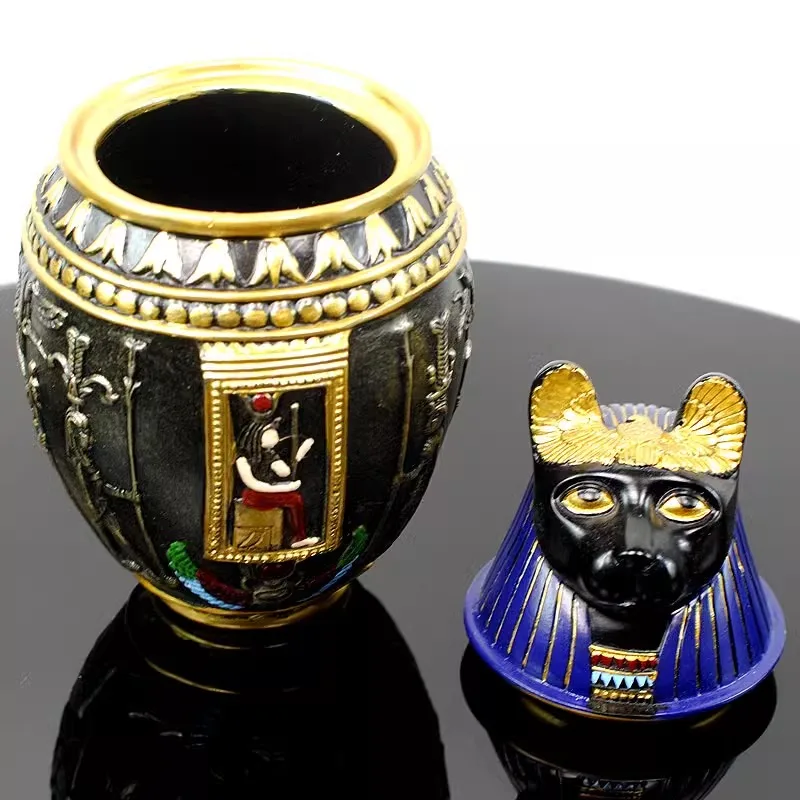 Ancient Egypt,Anubis,Bastet goddess Resin Ornament,Canopic jar,Home Decoration Living Room  Escape Room Storage Jar,collections