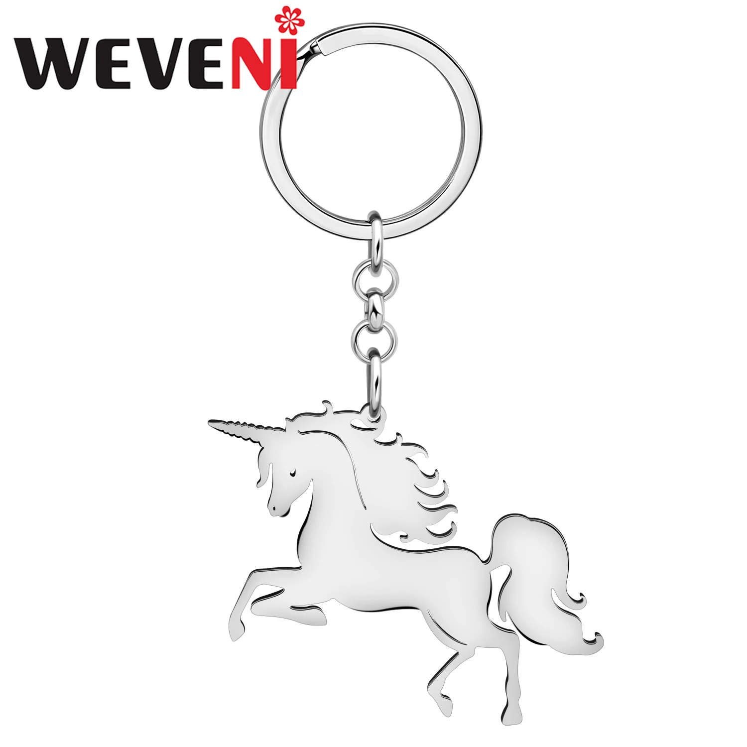 Bonsny Acrylic Stainless Steel Silver-plated Running Unicorns Keychains Animals Jewelry Key Rings Chains Car Charms For Women