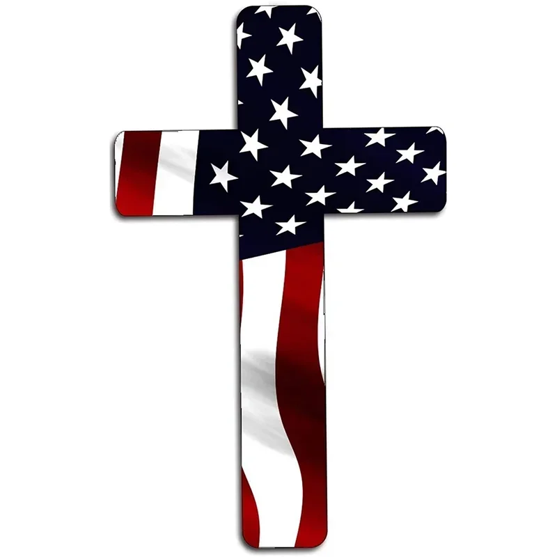 Personality Red White Blue Cross Sticker American Flag Large Inch Patriotic Scratch Decal Car Bumper Decorative Sticker, 10cm