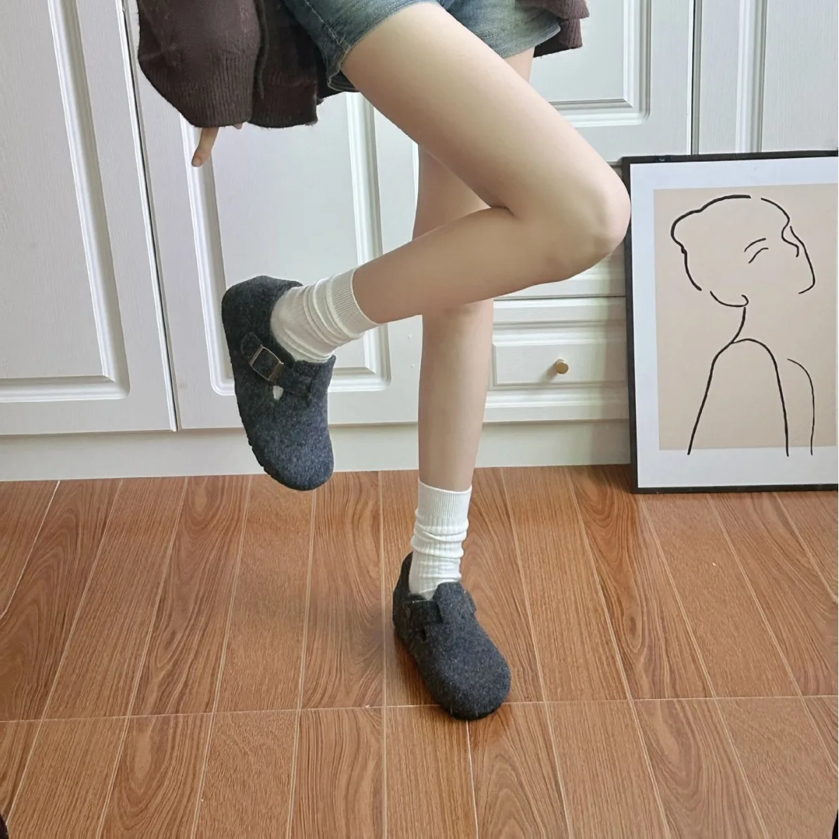 Chinelos planos femininos primavera outono fora chinelos moda artificial cashmere quente bandana fivela chinelos de pelúcia feminino