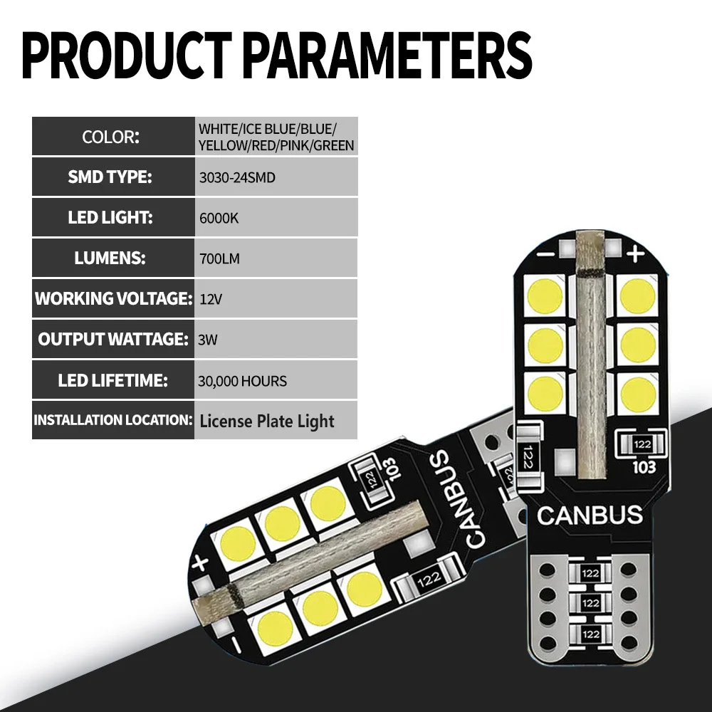 2Pcs T10 Car Bulbs LED License Plate Lamp For Volkswagen VW Tiguan 5N 2009-2015 Car Interior Parking Lights