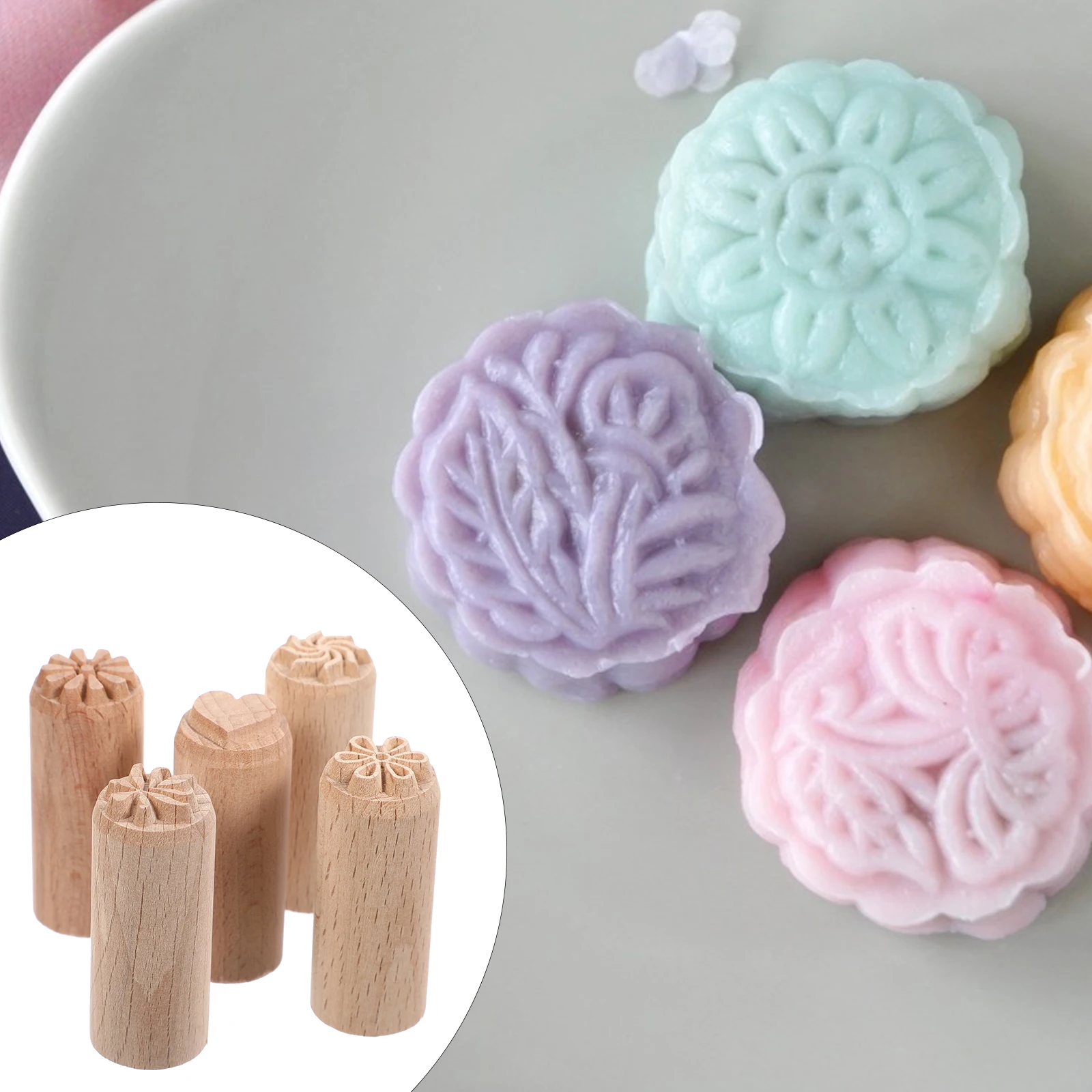 

5pcs Wooden Clay Pottery Stamp Wood Block Stamps Hand Carved Craft Accessories For Diy ing Dough Decoration Tools Natural